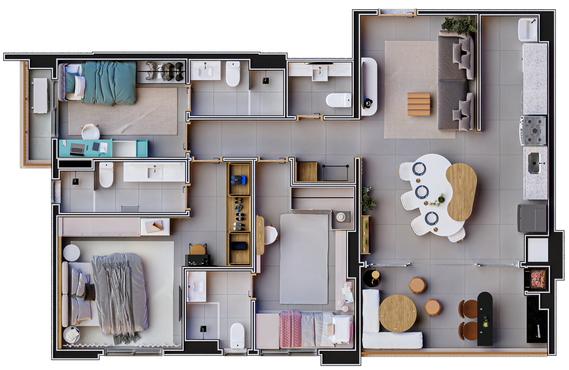 Apartamento de 109 m² com 3 suítes (imagem ilustrativa)