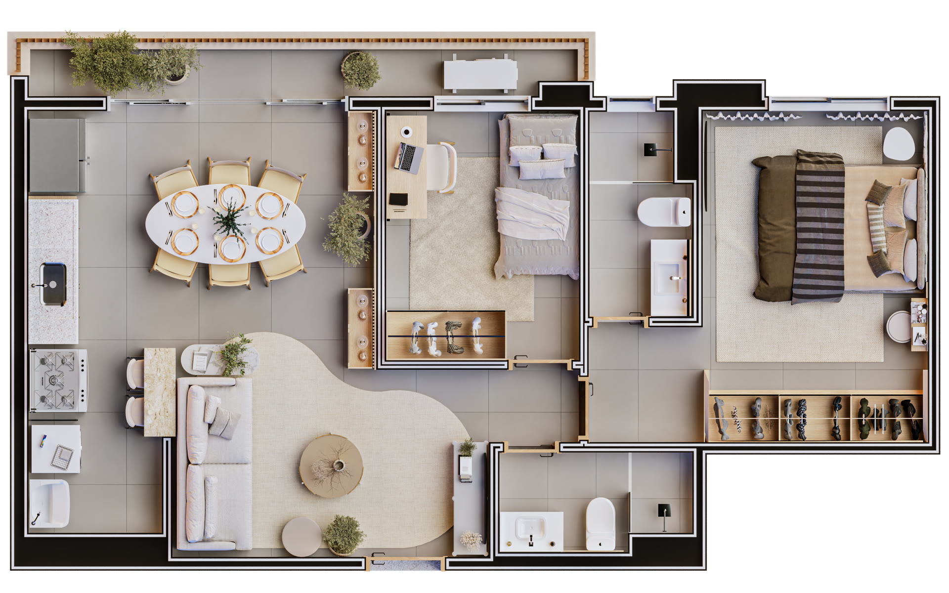 Apartamento de 69 m² com 2 quartos (imagem ilustrativa)