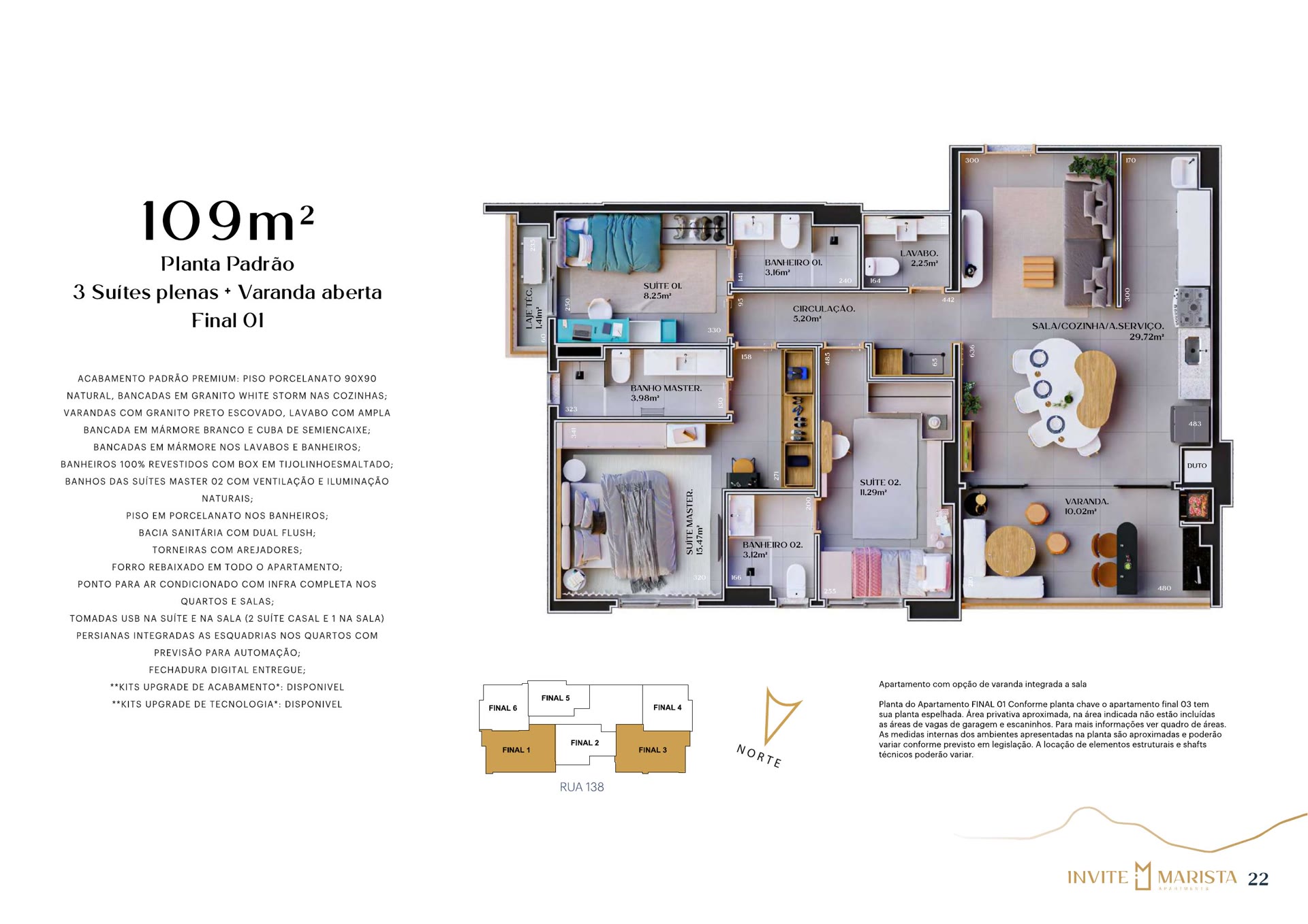 Planta do apartamento de 109 m², 3 suítes com lavabo, Invite Marista