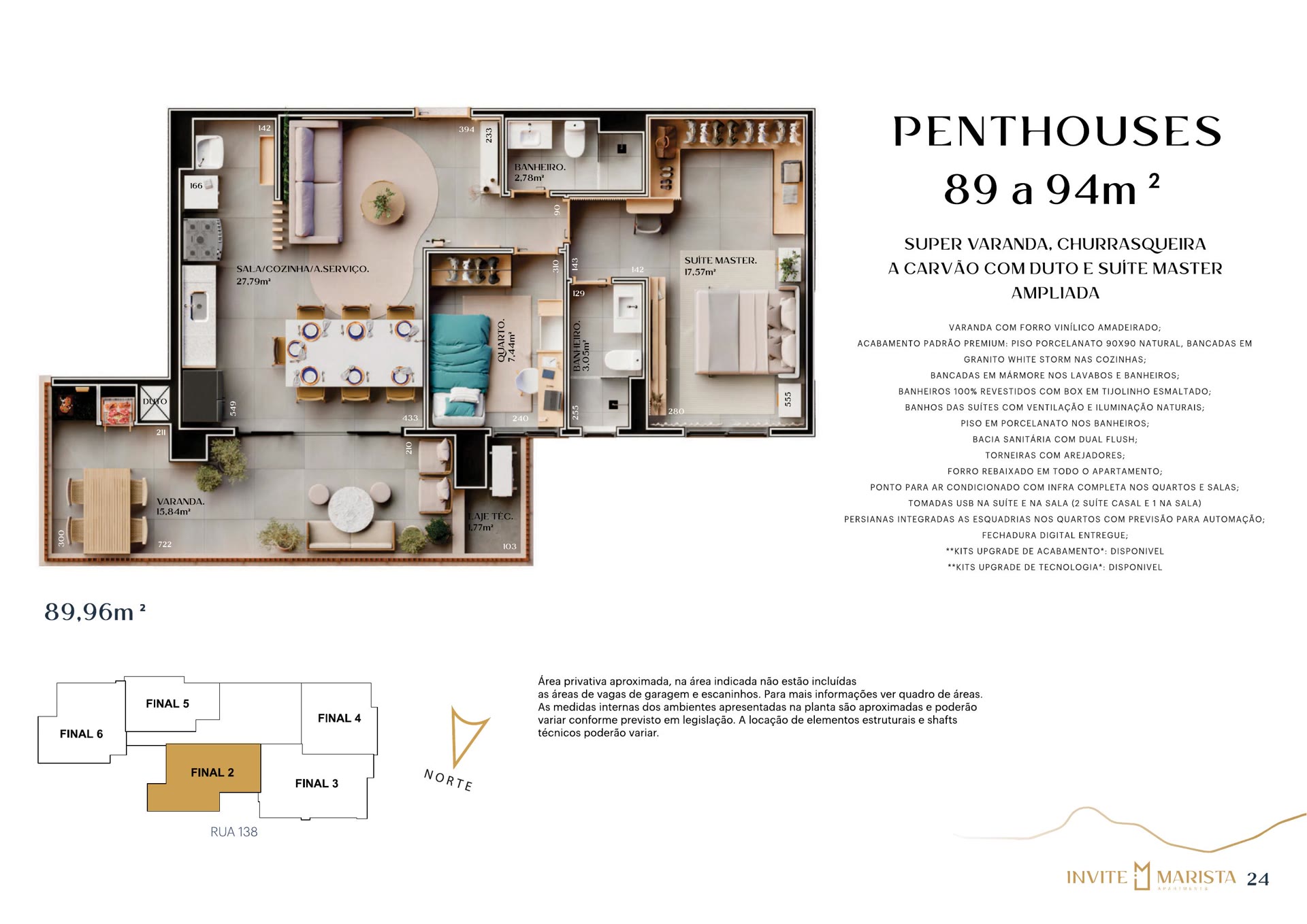 Planta da penthouse de 89,96 m² com super suíte, Invite Marista